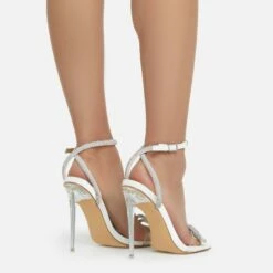 EGO Sugar-Coated Diamante Bow Detail Square Toe Clear Perspex Heel In White Faux Leather -EGO Sales Store sugarcoated 11084 copy