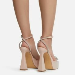 EGO Sugar-Fire Diamante Bow Perspex Strap Square Toe Platform Flared Block Heel In Nude Patent -EGO Sales Store sugarfire 0632 copy