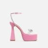 EGO Sugar-Fire Diamante Bow Perspex Strap Square Toe Platform Flared Block Heel In Pink Patent -EGO Sales Store sugarfire 7577