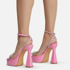 EGO Sugar-Fire Diamante Bow Perspex Strap Square Toe Platform Flared Block Heel In Pink Patent -EGO Sales Store sugarfire 7645 copy