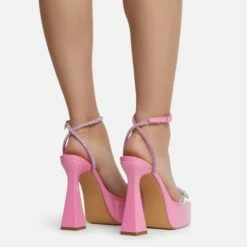 EGO Sugar-Fire Diamante Bow Perspex Strap Square Toe Platform Flared Block Heel In Pink Patent -EGO Sales Store sugarfire 7646 copy