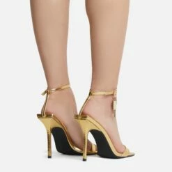EGO Sunak Padlock Detail Square Toe Stiletto Heel In Gold Croc Print Faux Leather -EGO Sales Store sunak 8068
