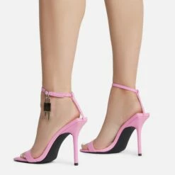 EGO Sunak Padlock Detail Square Toe Stiletto Heel In Pink Croc Print Faux Leather -EGO Sales Store sunak 8071