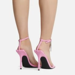 EGO Sunak Padlock Detail Square Toe Stiletto Heel In Pink Croc Print Faux Leather -EGO Sales Store sunak 8072