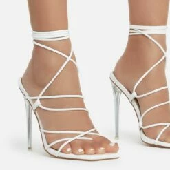EGO Sunbathe Square Toe Lace Up Clear Perspex Heel In White Faux Leather -EGO Sales Store sunbathe 11161 copy
