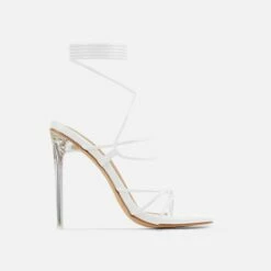 EGO Sunbathe Square Toe Lace Up Clear Perspex Heel In White Faux Leather -EGO Sales Store sunbathe 15279 1