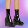 EGO Super-Nova Platform Wedge Ankle Sock Boot In Black Patent -EGO Sales Store super nova black1 s