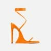 EGO Superlit Lace Up Square Toe Sculptured Platform Stiletto Heel In Orange Faux Leather -EGO Sales Store superlit 1366