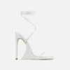 EGO Superlit Lace Up Square Toe Sculptured Platform Stiletto Heel In White Faux Leather