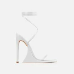 EGO Superlit Lace Up Square Toe Sculptured Platform Stiletto Heel In White Faux Leather