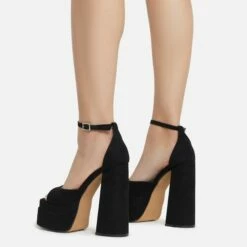 EGO That-Extra Peep Toe Platform Block Heel In Black Faux Suede -EGO Sales Store thatextra 11217 copy