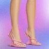 EGO Thriller Strappy Detail Square Toe Sling Back Cut Out Wedge Heel In Pink Faux Leather -EGO Sales Store thriller pink1 s