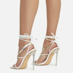 EGO True Square Toe Lace Up Clear Perspex Heel In White Faux Leather -EGO Sales Store true 11126 copy