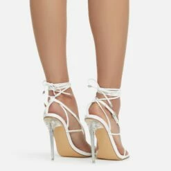 EGO True Square Toe Lace Up Clear Perspex Heel In White Faux Leather -EGO Sales Store true 11127 copy