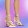 EGO Truth-Or-Dare Beaded Strap Detail Square Toe Flared Block Heel In White Faux Leather -EGO Sales Store truth or dare cream1 s
