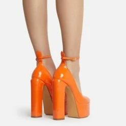 EGO Violet Ankle Strap Closed Toe Statement Platform Block Heel In Orange Patent -EGO Sales Store violet 10693 copy