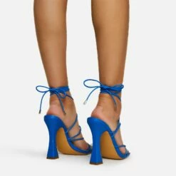 EGO Waves Lace Up Strappy Square Toe Flared Block Heel In Blue Croc Print Faux Leather -EGO Sales Store waves blue 4
