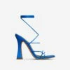 EGO Waves Lace Up Strappy Square Toe Flared Block Heel In Blue Croc Print Faux Leather -EGO Sales Store waves blue 5